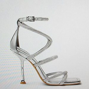 Michael Kors Brand New W/ Box Silver Wrap Around Ankle Metallic Sandal. Size 8